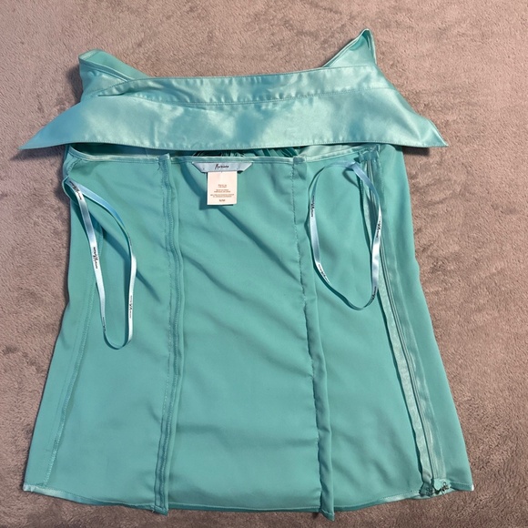 Marciano Halter Top Ruffle Collar V-Neck Sleeveless Women's Medium Teal Y2K Club - Picture 8 of 8